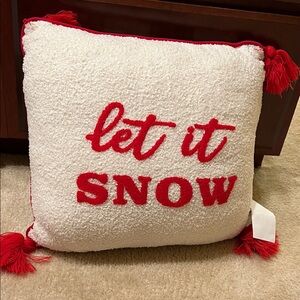 Festive Red and White 'Let It Snow' Holiday Pillow